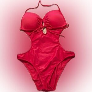 VENUS Red One Piece Swimsuit with Halter Neck and Keyhole Detail
